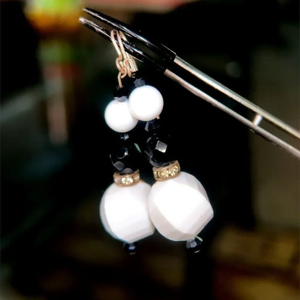Green & White/Black‎ Dangle Earrings